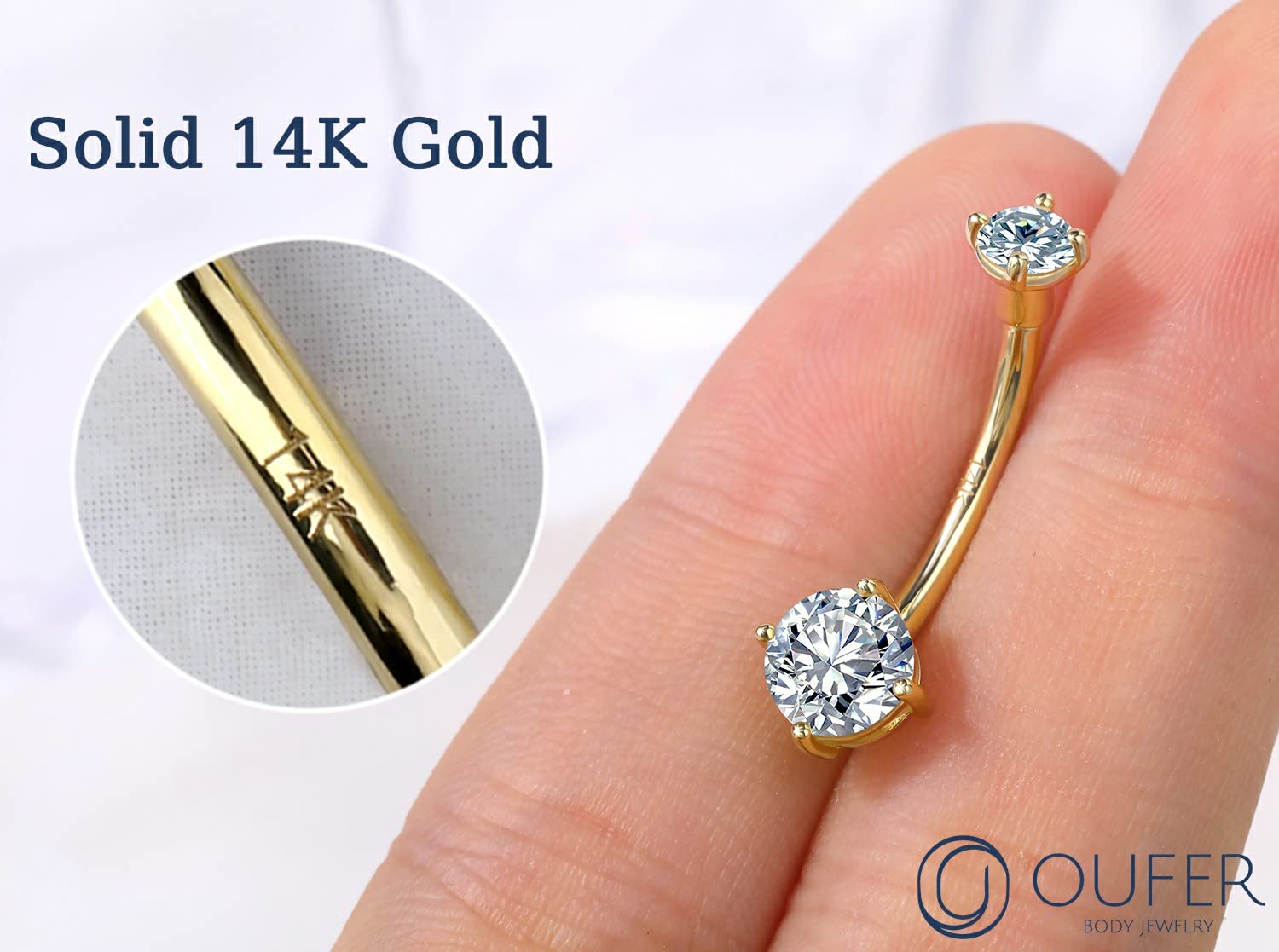 14K Solid Gold Belly Button Rings for Women & Men - Shiny Clear CZ Navel Piercing Jewelry | Long Lasting Belly Rings for Everyday Wear, Parties & Beach Outfits