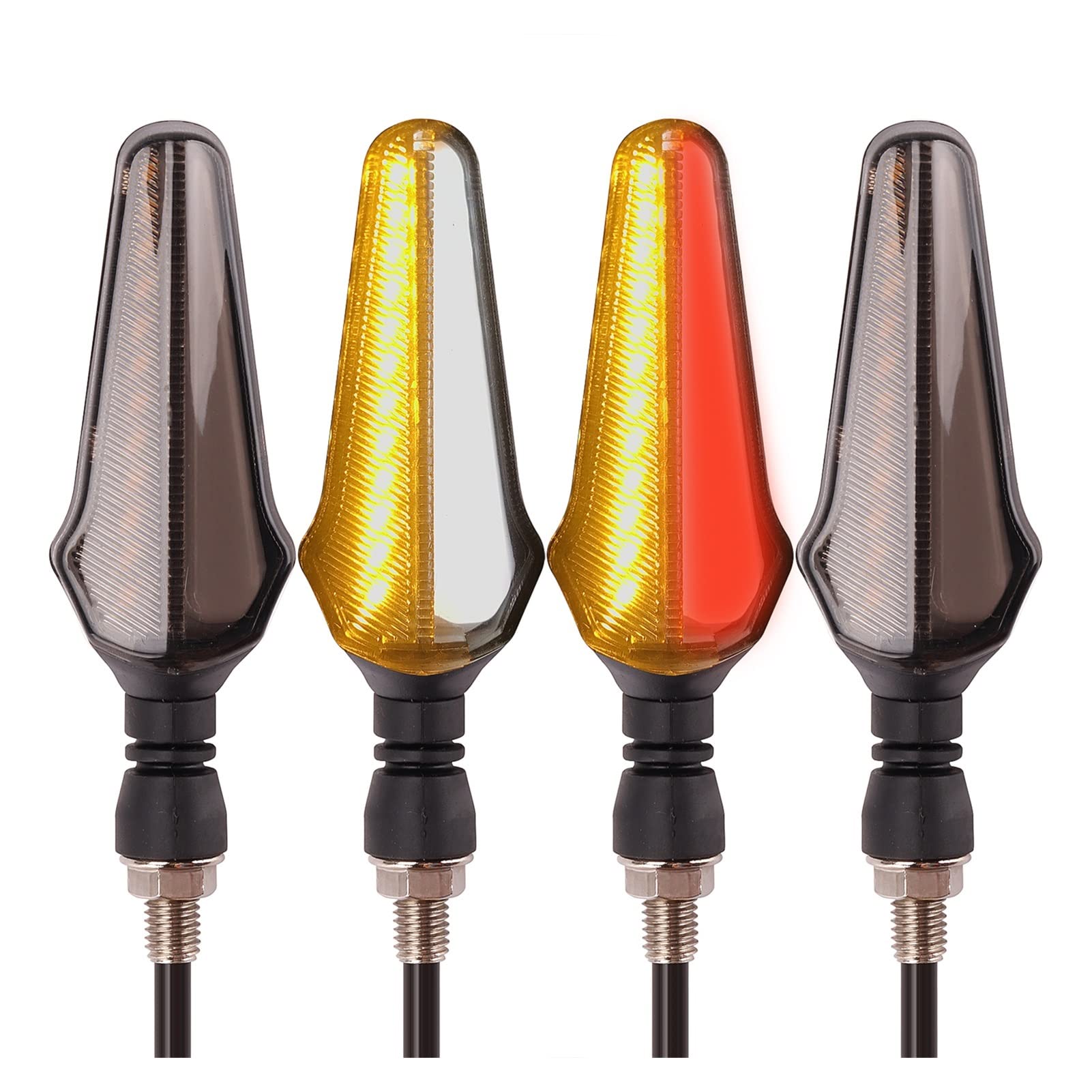 4 PCS Motorcycle LED Turn Signal Lights - Flowing Sequential Indicators with Daytime Running & Brake Lights for Harley, Honda, Yamaha - Perfect for Night Riding & Enhanced Safety