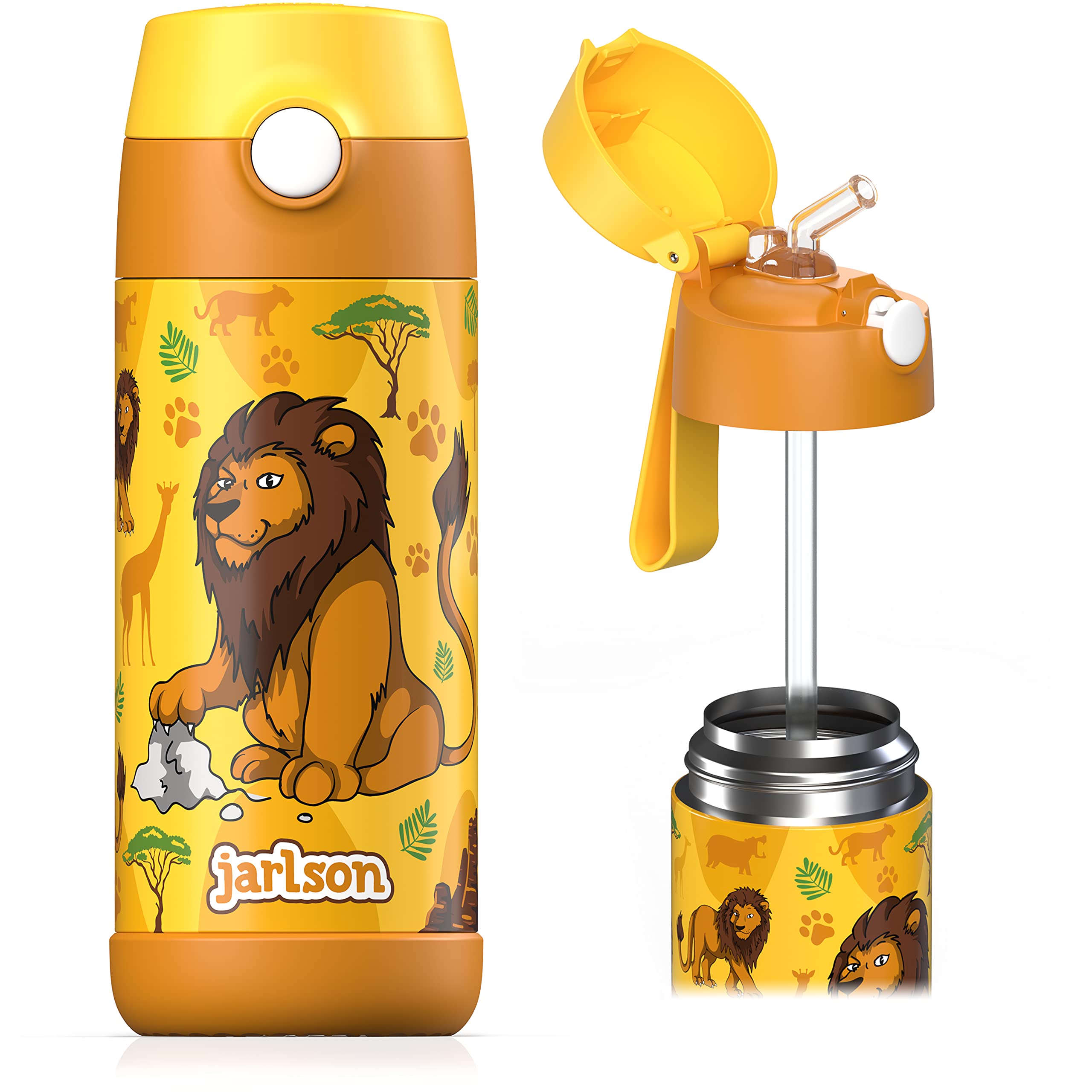 Insulated Stainless Steel Water Bottle for Kids with Straw - CHARLI Thermos for Boys & Girls (12 oz, Lion 'Star') - Perfect for School, Sports & Outdoor Adventures