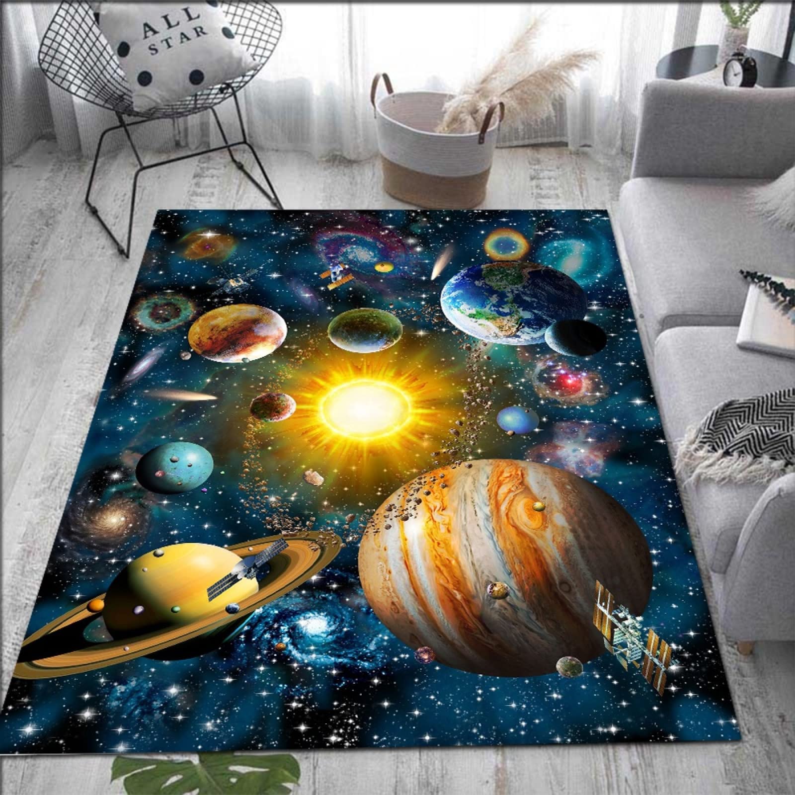 Cosmic Area Rug - Multi-Planet Design Living Room Carpet | Premium Handmade 5x7ft Space-Themed Rug for Bedroom, Study & Home Decor | Perfect for Sci-Fi Lovers, Kids Rooms & Modern Interiors