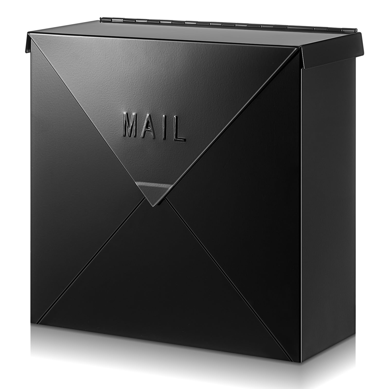 10 x 10 x 4 Inch Large Capacity Wall Mount Mailbox - Modern Black Steel Hanging Post Box for Outside with Parcel Protection | Perfect for Homes, Apartments & Offices