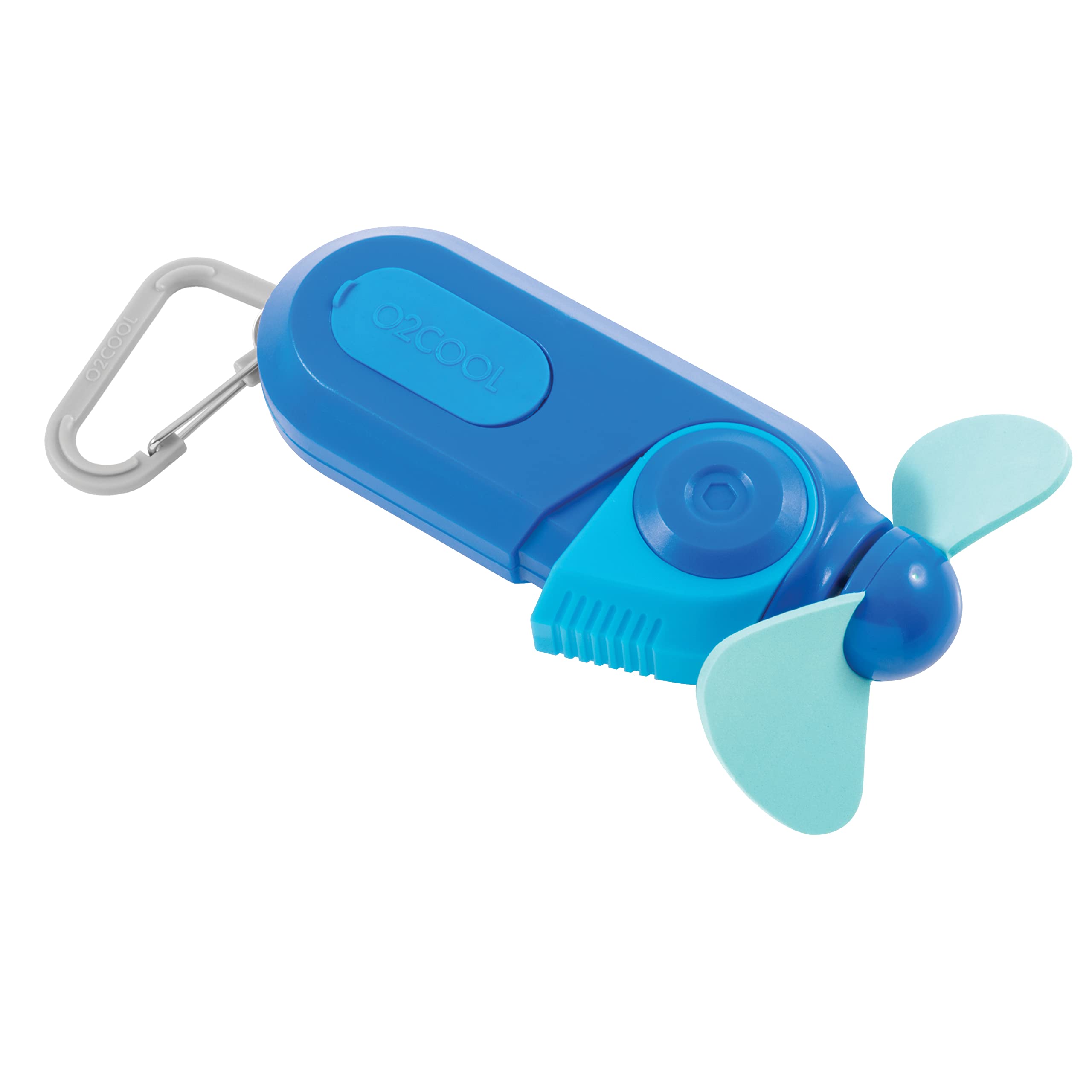 O2COOL 2 Pack Keychain Sport Misting Fan - Portable Battery Powered Handheld Fan with Carabiner Clip & Water Mister - Perfect for Outdoor Sports, Hiking, Travel & Hot Weather (Blue)