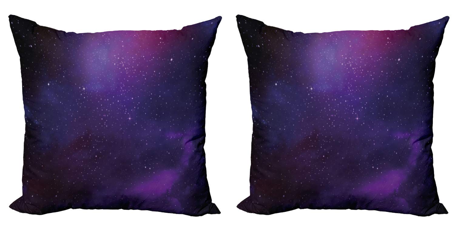 Ambesonne Galaxy Nebula Throw Pillow Covers (Pack of 2) - 18 Inch Decorative Cushion Covers with Deep Space Star Clusters & Milky Way Constellation Design in Purple Pink Black - Perfect for Living Room Sofa, Bedroom Decor & Cosmic Theme Home Accessories