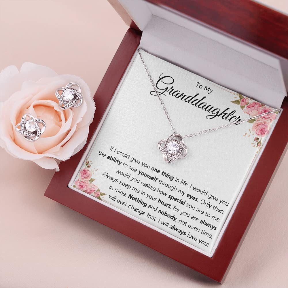 Personalized Granddaughter Necklace - Heartfelt Gift from Grandma or Grandpa for Graduation, Birthday - Engraved Pendant Jewelry with Message Card & Elegant Gift Box (Includes LED Box & Earrings) - Perfect for Special Occasions & Family Celebrations