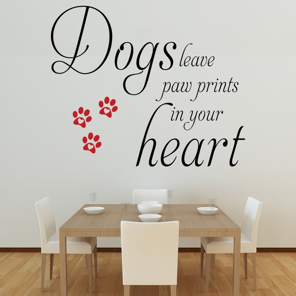 Dog Paw Print Wall Decal - Magenta Quote Sticker for Living Room & Kitchen Decor