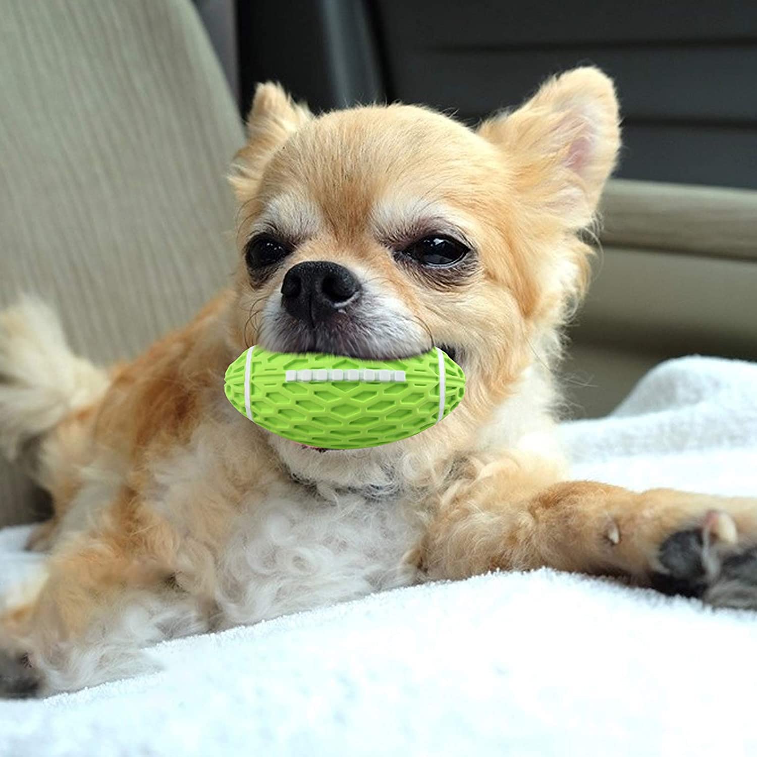 Durable Non-Toxic Squeaky Dog Ball - Interactive Chew Toy for Teeth Cleaning & IQ Training | Bite-Resistant Rubber Ball for Small & Large Dogs | Perfect for Fetch, Training & Playtime (Green)