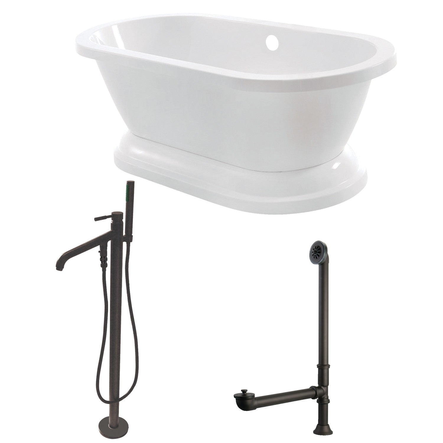 Aqua Eden 67 Inch Acrylic Oval Double Ended Pedestal Bathtub with Faucet Combo - Glossy White/Oil Rubbed Bronze - No Faucet Drillings - Perfect for Luxury Bathroom Spa & Modern Home Relaxation
