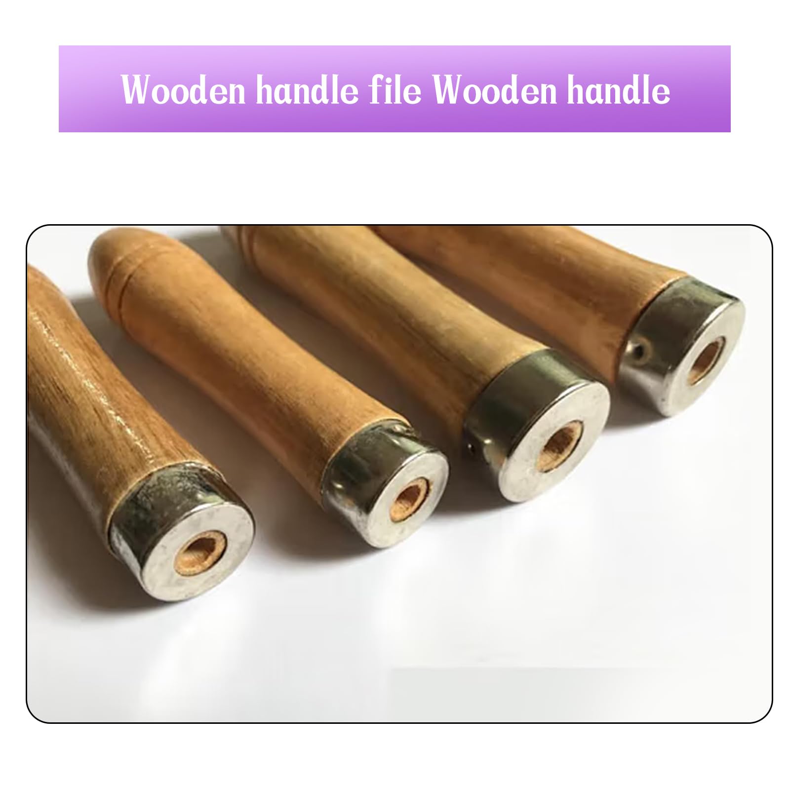 4-Piece Wooden File Handle Set with Heavy-Duty Metal Collars - Compatible with 6