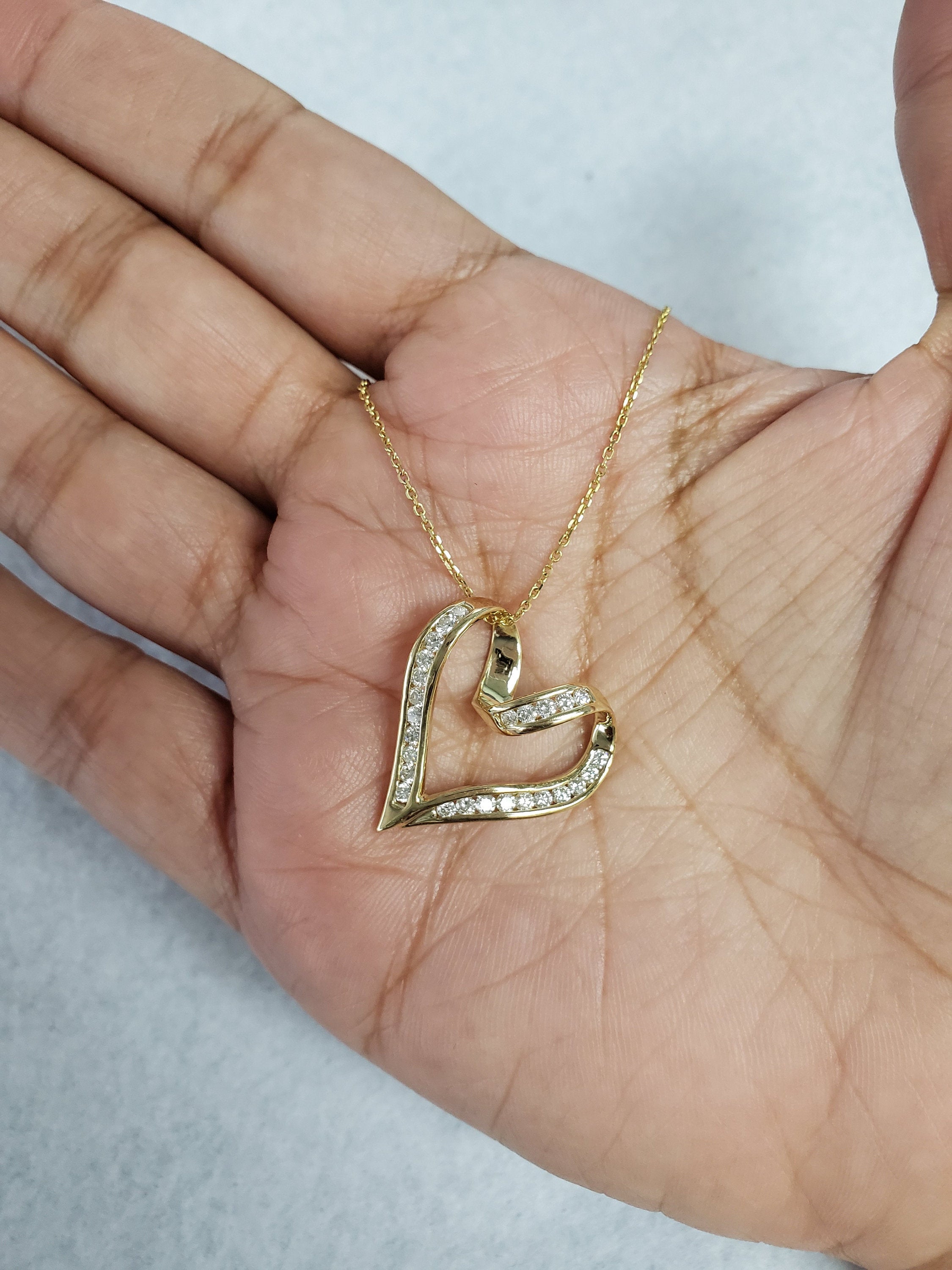1/2 Carat Diamond Floating Heart Pendant Necklace in 14K Yellow Gold - Perfect for Anniversaries, Valentine's Day & Romantic Gifts