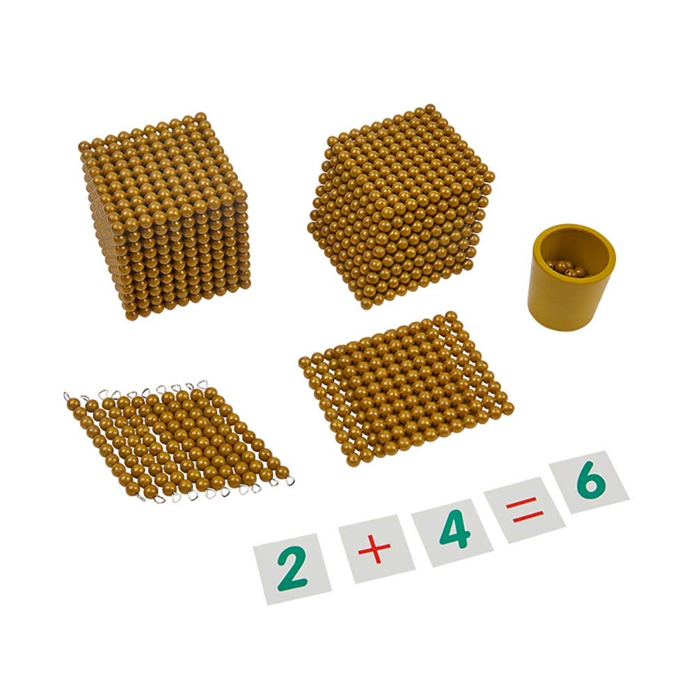 Montessori Math Beads Toys - Golden Beads & Cards, Bank Game, Thousand Cube - Decimal System Teaching Materials for Toddlers & Preschoolers | Early Childhood Math Learning, Homeschool & Classroom Educational Toys