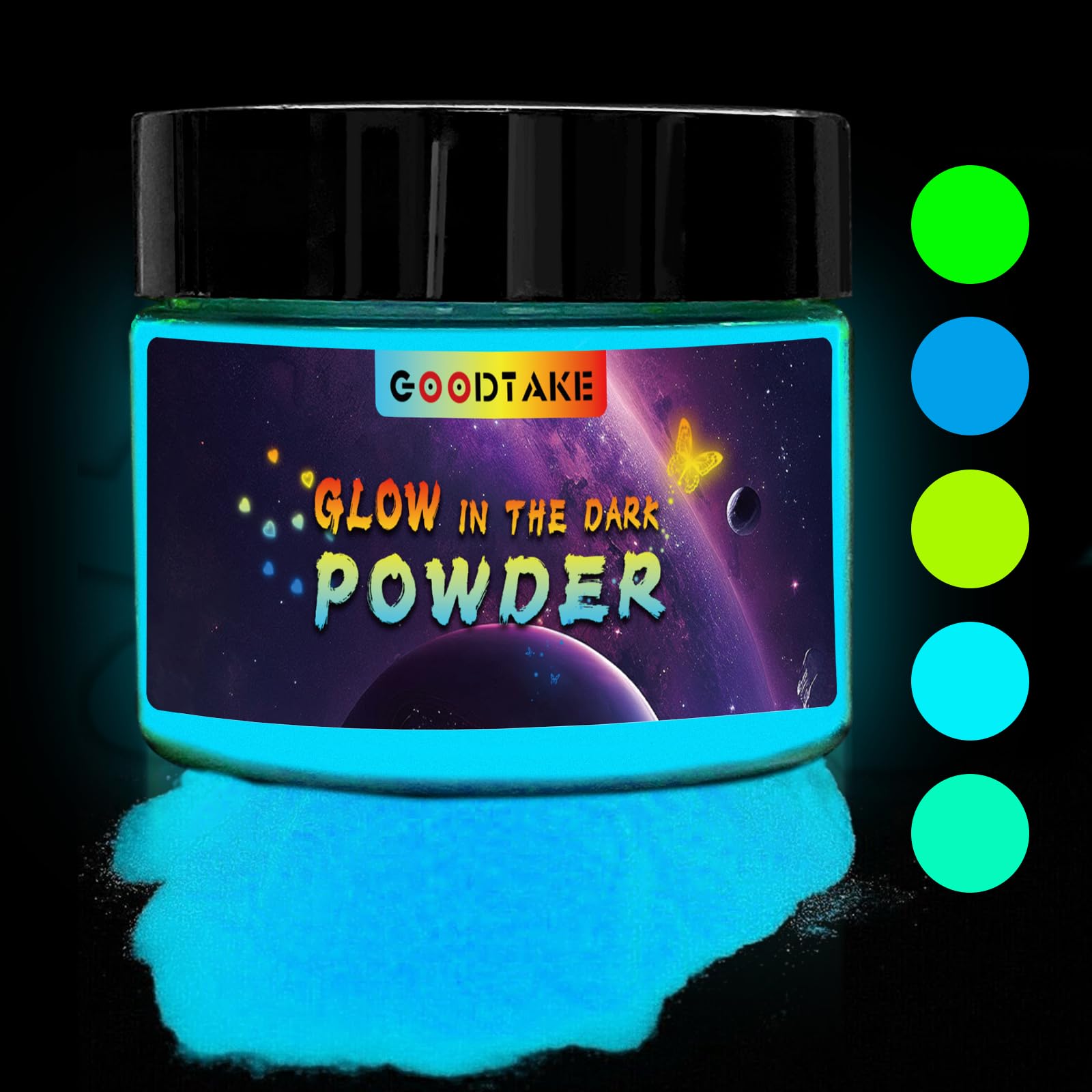 Glow in The Dark Powder - Sky Blue Luminous Pigment for Epoxy Resin, Nail Art, Paint & Cosmetics - 2oz Non-Toxic DIY Glow Dye for Nighttime Crafts, Halloween Decor & UV Party Supplies