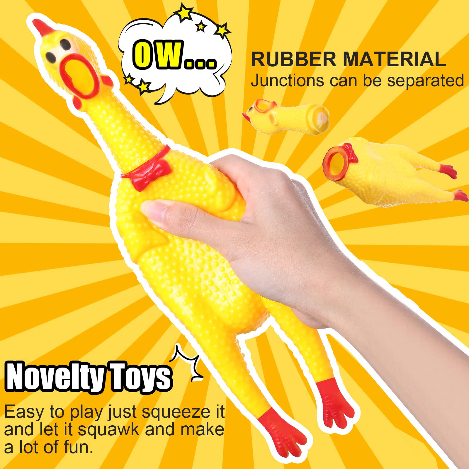16 Pack Large Rubber Squeaky Chicken Toys - 12 Inch Yellow Pet Chew Toys for Dogs, Novelty Gag Gifts & Prank Supplies - Perfect for Dog Training, Party Favors and Practical Jokes