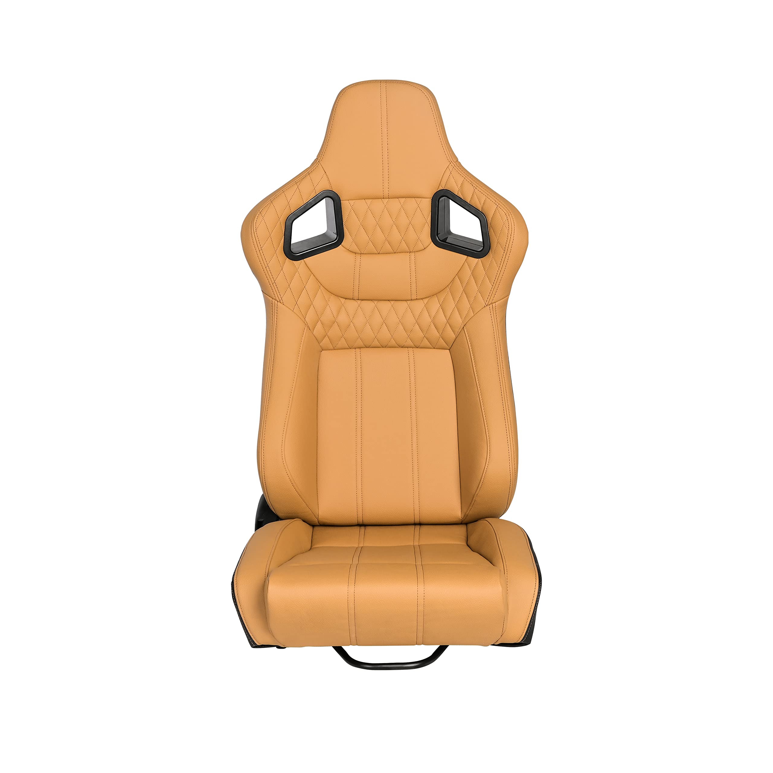 2 Pcs Adjustable Universal Racing Seats with Double Sliders - PVC Leather Reclinable Bucket Seats for Cars, Trucks & SUVs (Beige with Beige Stitching, 23.2