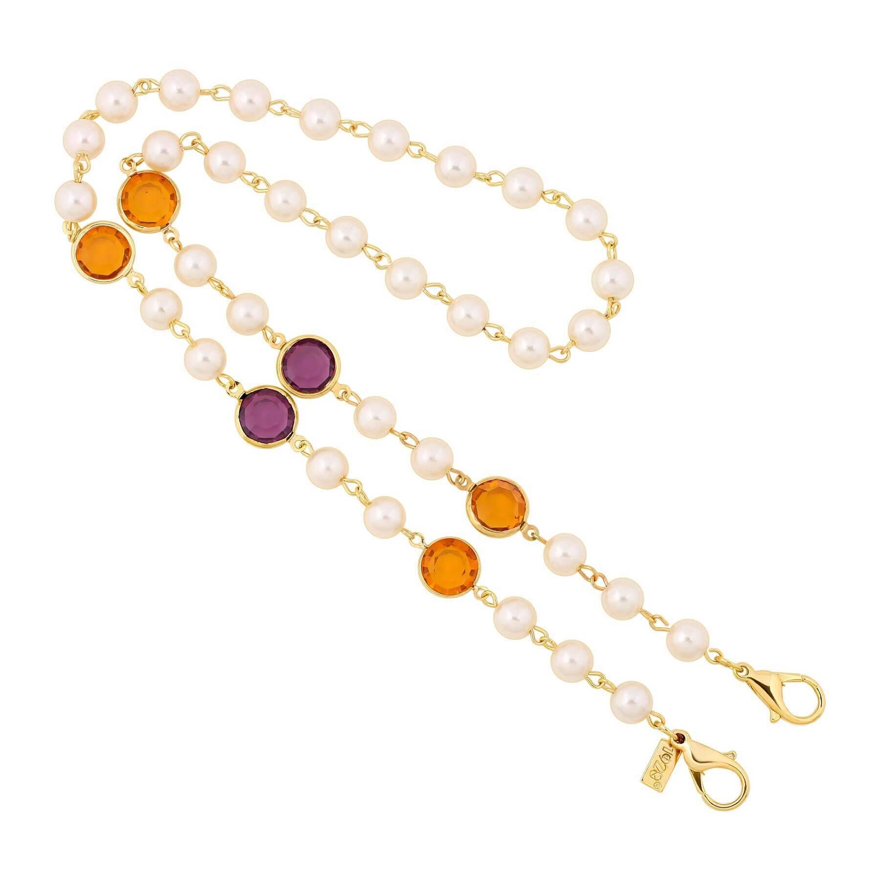 1928 Jewelry Faux Pearl & Round Topaz & Amethyst Austrian Crystal Face Mask Chain Holder 22 Inch - Elegant Mask Lanyard for Women, Perfect for Parties, Weddings & Daily Wear