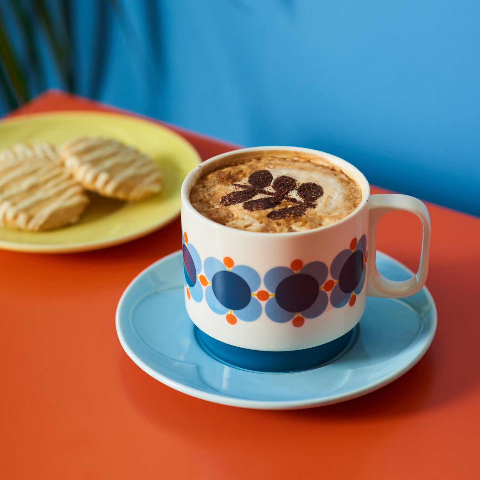 Vintage Atomic Flower Cappuccino Cup and Saucer Set - Retro Coffee Mug for Home, Office & Cafe Use