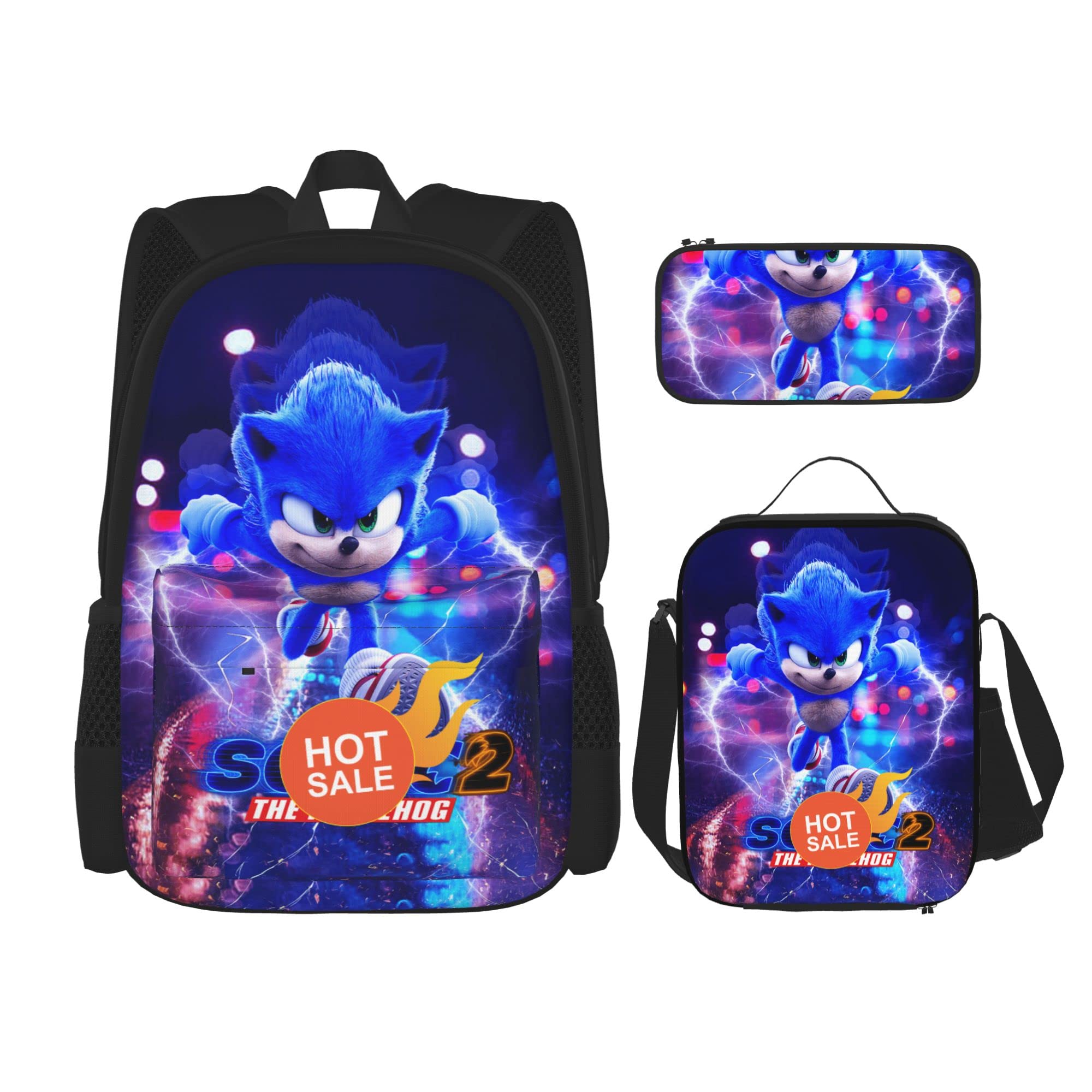 3-Piece Backpack Set for Teens - 17 Inch Cartoon School Backpack with Lunch Bag & Pencil Case - Lightweight Book Bag for Boys & Girls - Perfect for School, Travel & Daily Use