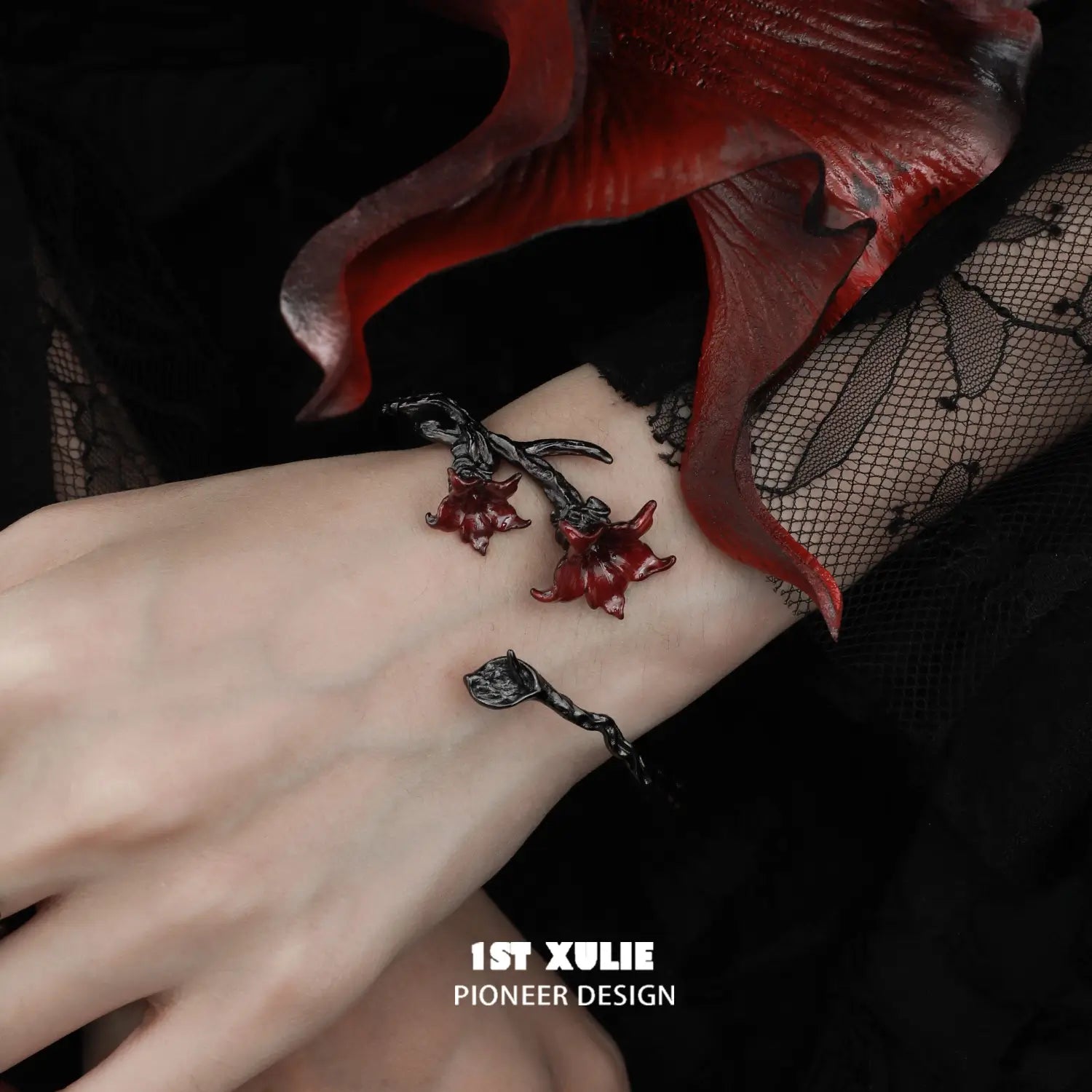18K Platinum Plated Bloody Datura Bangles Bracelets for Women - Elegant Gothic Jewelry for Parties, Weddings & Special Occasions