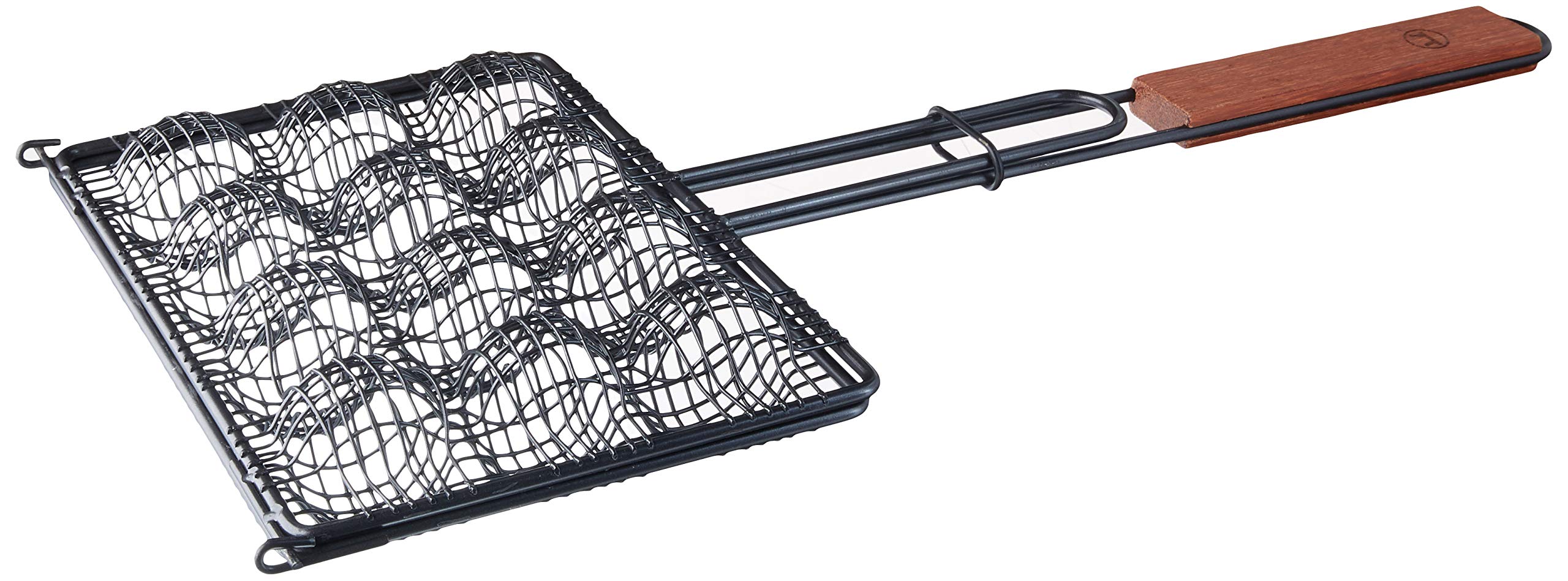 Premium Rosewood Handle Grill Basket - Non-Stick BBQ Meatball & Vegetable Basket for Outdoor Cooking, Camping & Backyard Parties