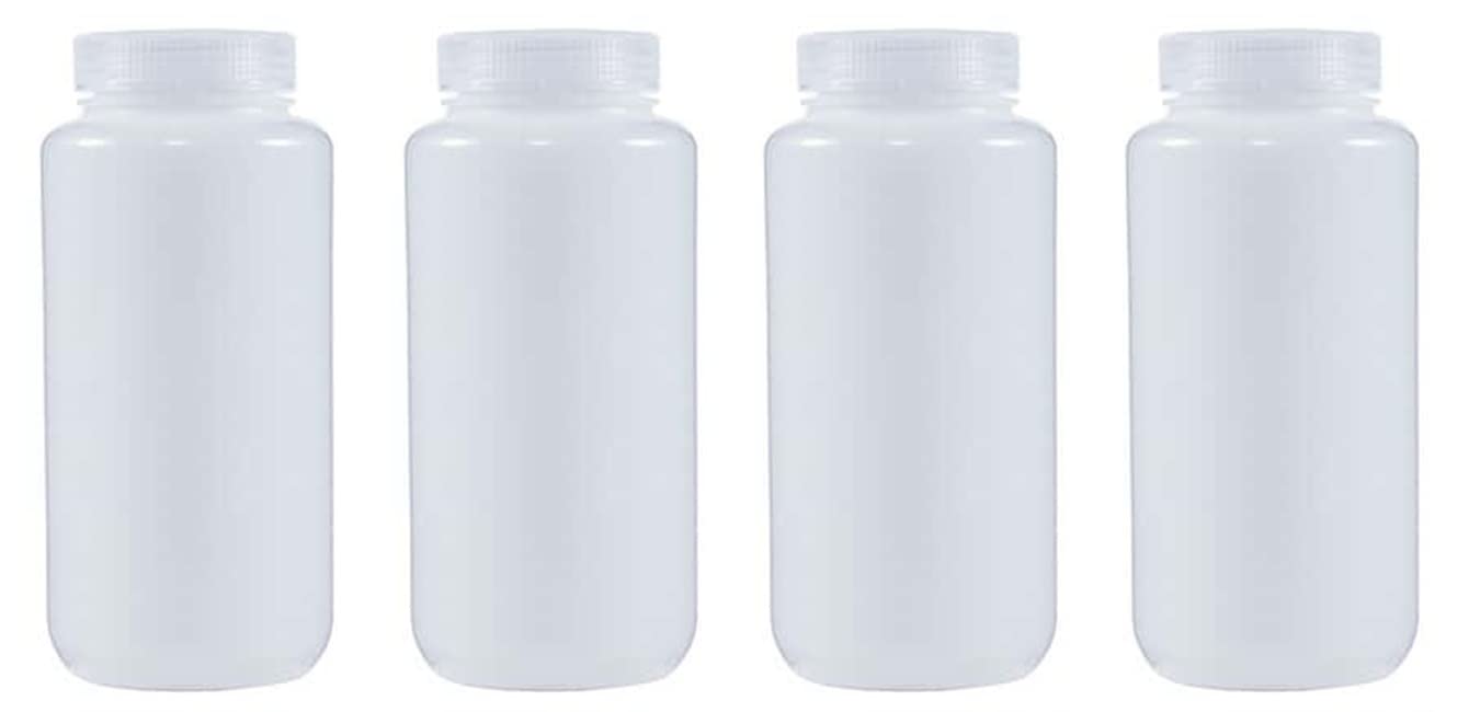 4-Pack 1000ml (32oz) Wide Mouth HDPE Plastic Reagent Bottles with Secure Caps - Ideal for Chemical Storage, Lab Use & DIY Projects