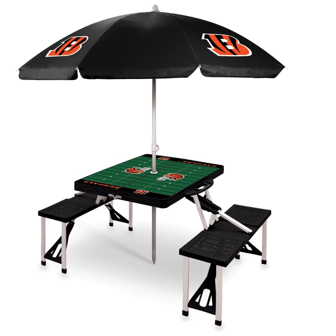 PICNIC TIME NFL Portable Folding Picnic Table with Seats & Umbrella - Perfect for Tailgating, Beach Outings, Camping & Outdoor Gatherings