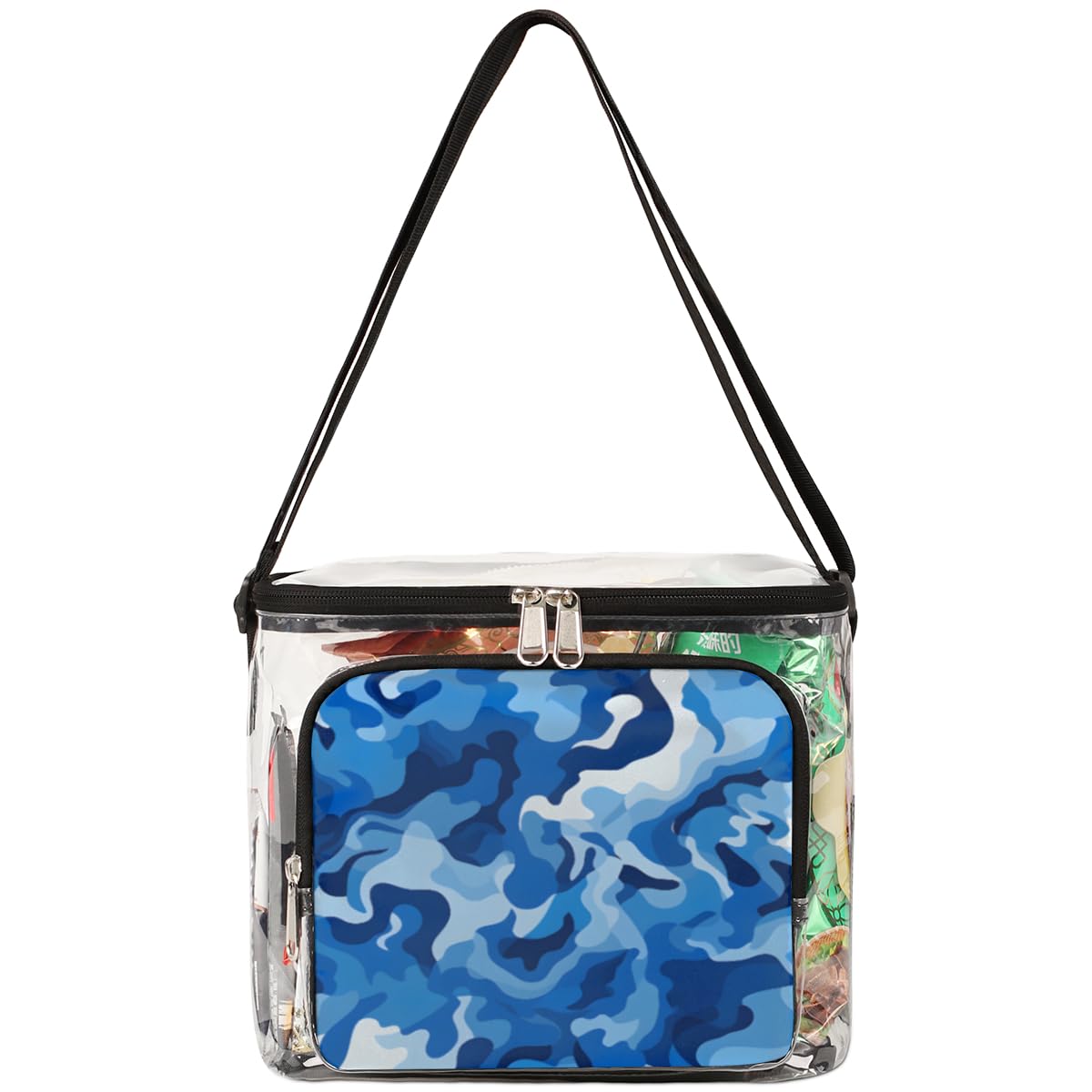 GzLeyigou Camouflage Blue Transparent Tote Bag with Handles - Abstract Camo Texture Clear Shoulder Bag for Women, Crossbody Lunch Bag | Perfect for Outdoor Travel, Picnics, Concerts, Sports Events & Stadium Approved