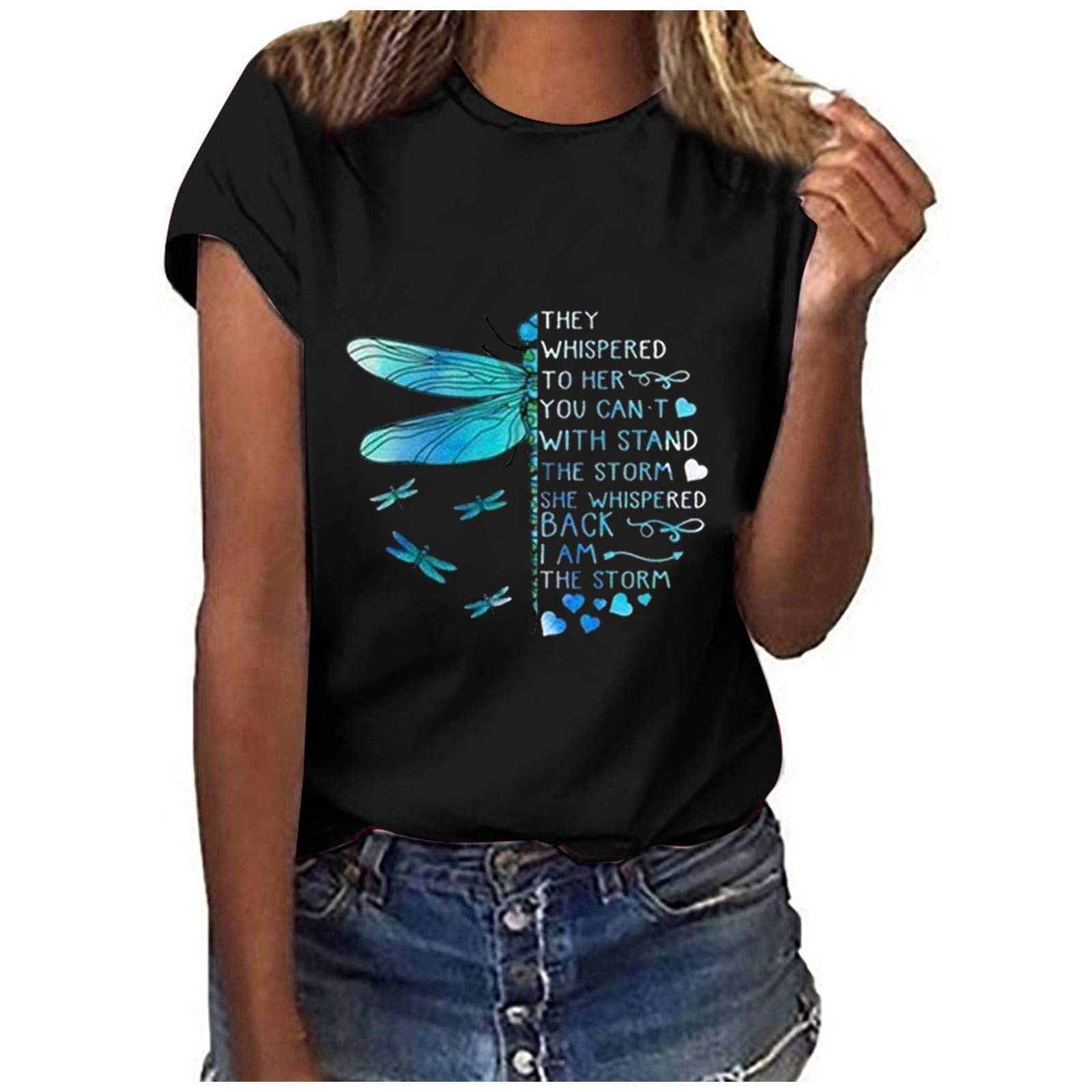 Kamendita Women's Dragonfly Graphic T-Shirt - Funny Cute Summer Short Sleeve Casual Blouse Top for Everyday Wear, Outings & Vacation