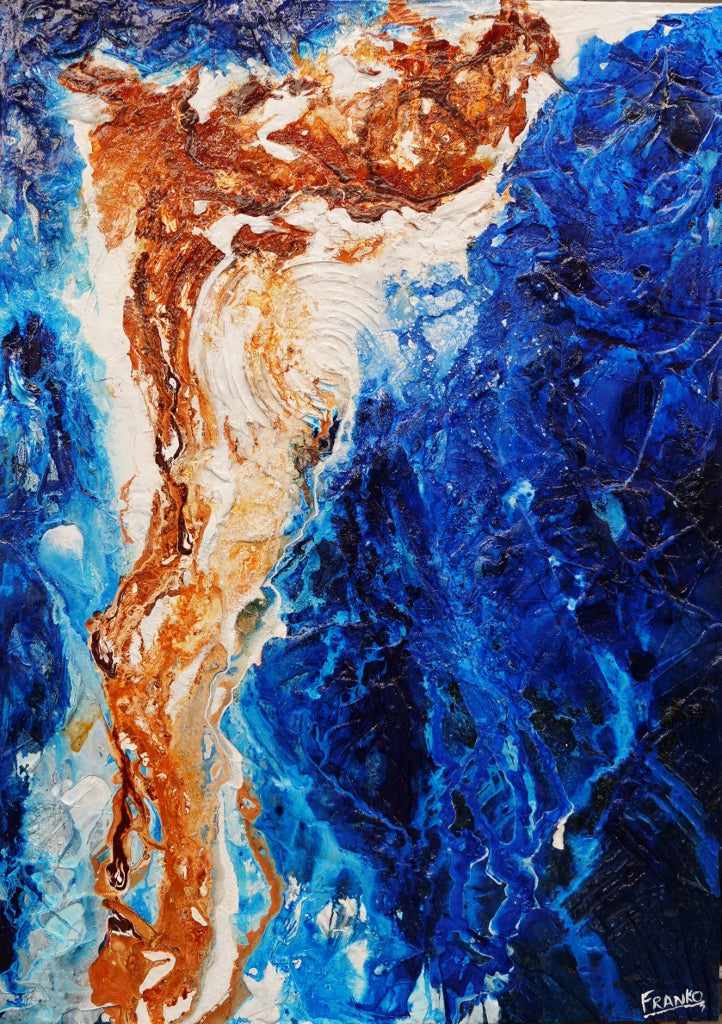 Rusted Embargo 55x39 Inch Blue White Abstract Textured Canvas Wall Art - Modern Rust Effect Painting for Living Room, Bedroom & Office Decor