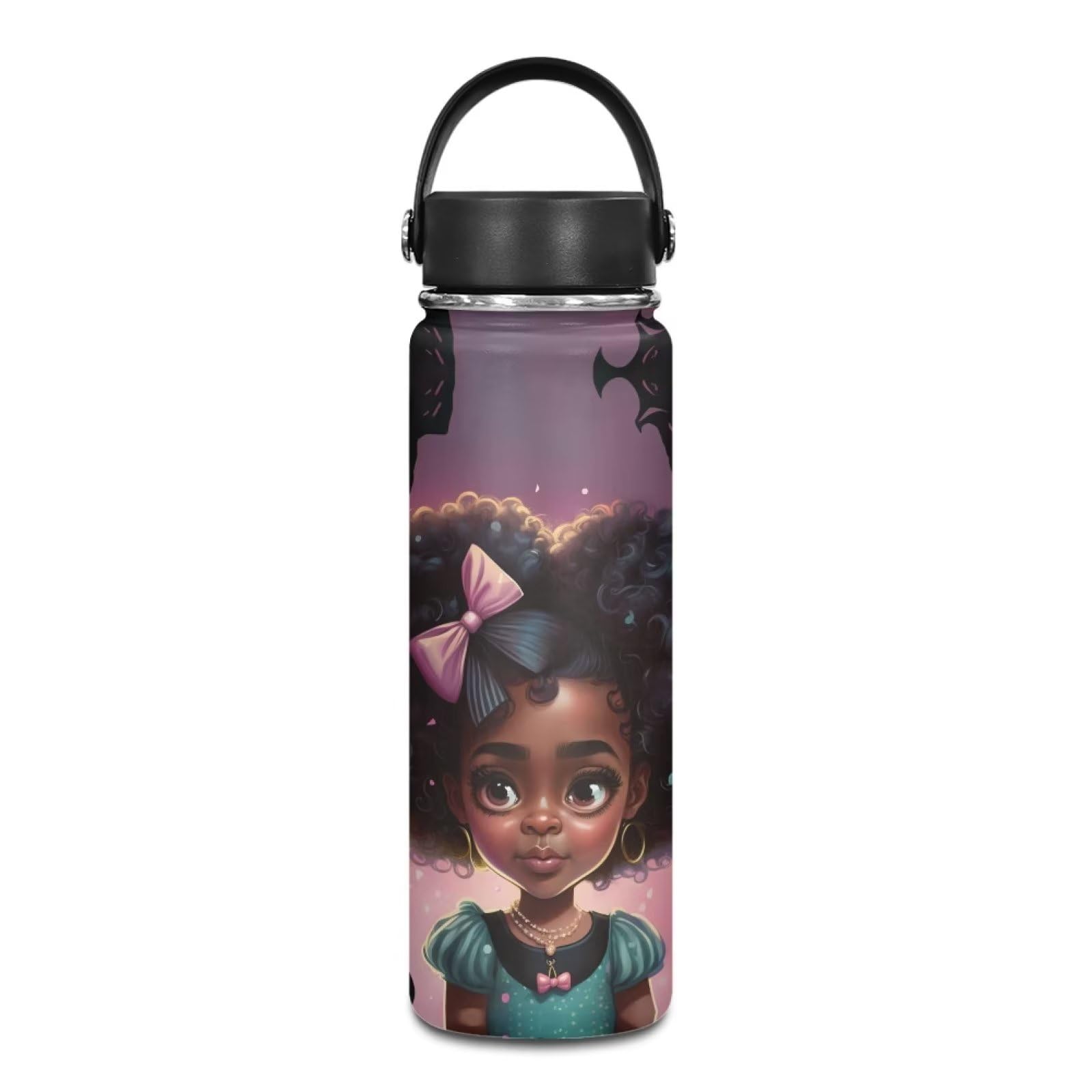African Girl 20oz Stainless Steel Vacuum Flask - Leakproof & Insulated for Kids - Hot Drinks & School Use