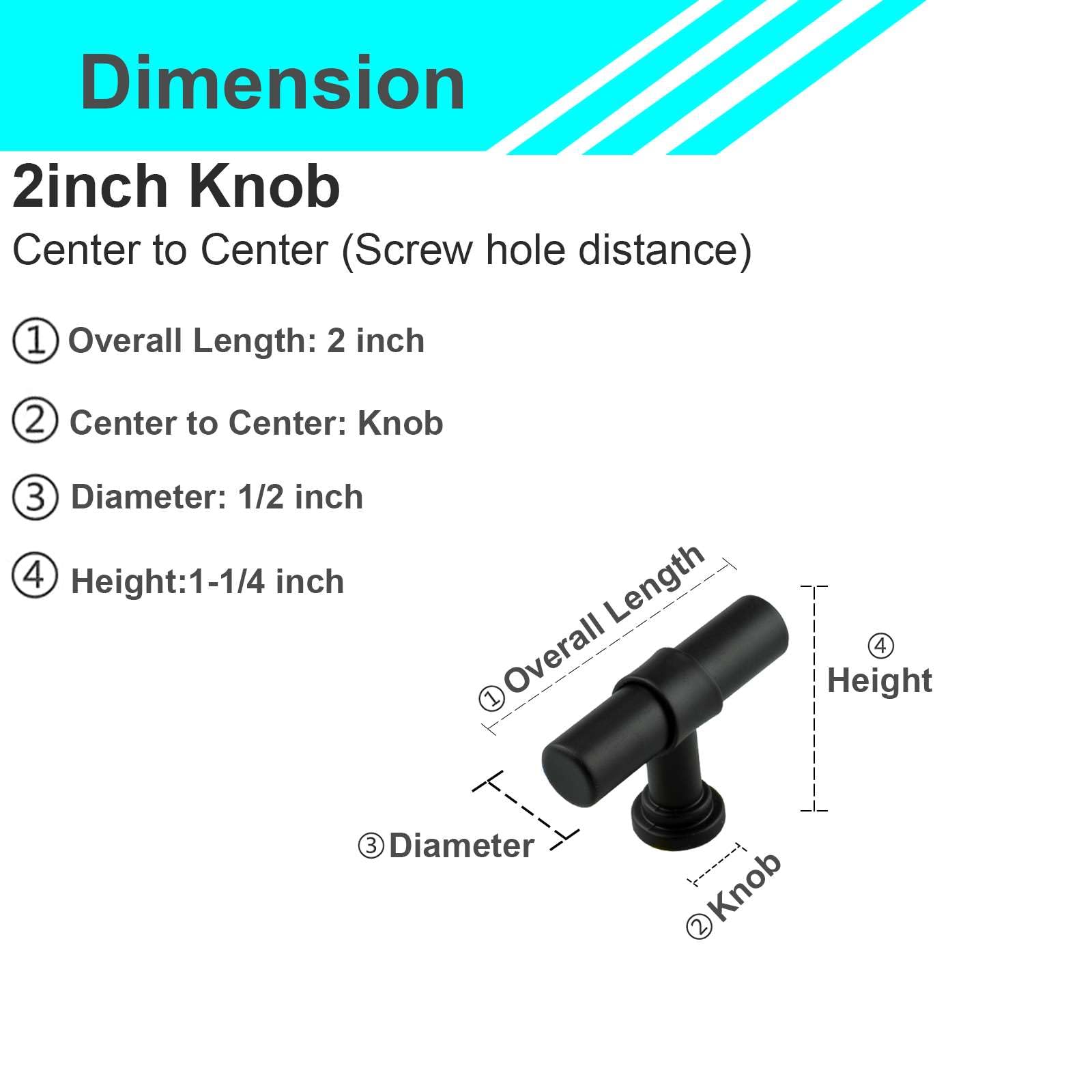 Modern Round Bar Cabinet Handles 15 Pack - 304 Stainless Steel 2 Inch Knobs in Matte Black - Perfect for Kitchen Cabinets, Dressers, and Furniture Hardware Upgrade