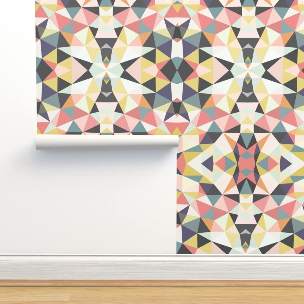 Removable Wallpaper 12ft x 2ft - Boho Geometric Modern Triangle Pattern Peel and Stick Wallpaper | Custom Pre-Pasted Wall Covering for Bedroom, Nursery, Office & Home Decor by Spoonflower