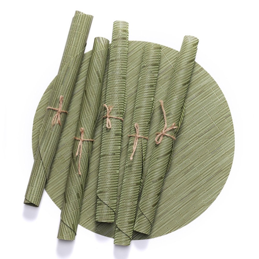 6-Pack Round Woven Placemats - 13.8 Inch Non-Slip Washable Table Mats for Christmas, Home, Wedding & Party Decor (Green) | Perfect for Dining Tables, Kitchen Countertops & Holiday Gatherings