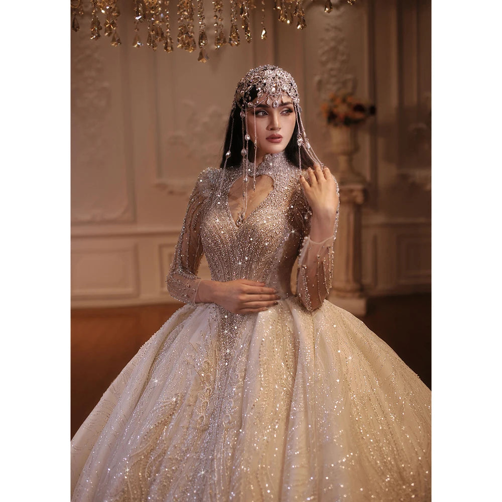 Luxury Dubai Style Wedding Dress with Real Hand Embroidery Beading Ball Gown - Perfect for Bridal Ceremonies, Red Carpet Events & Formal Occasions
