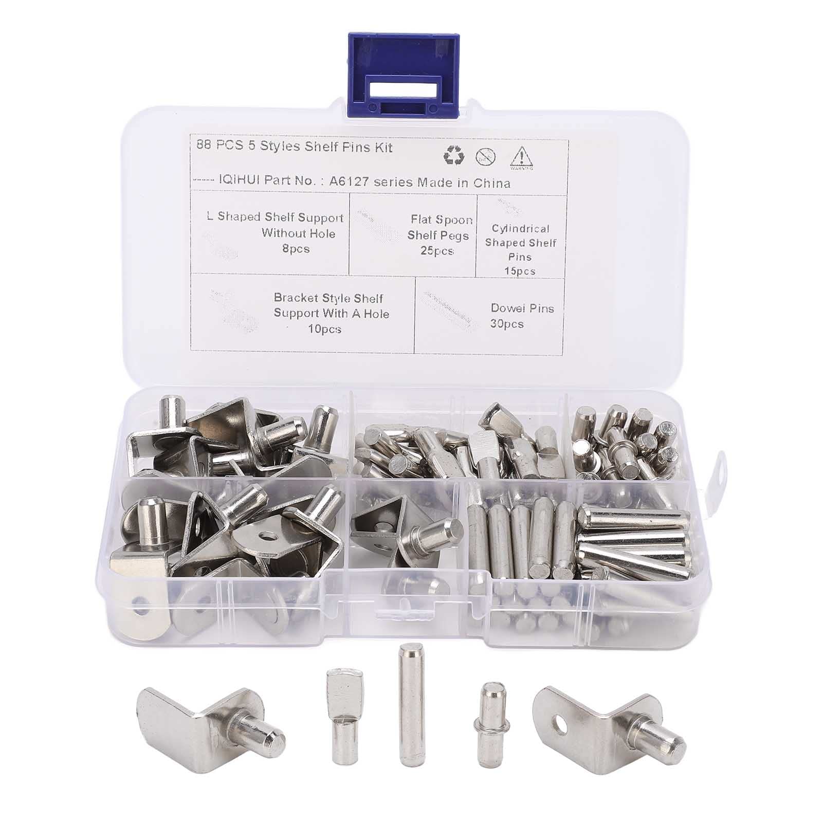 Aramox 88Pcs Shelf Pins Kit - 5 Styles Nickel Plated Shelf Support Pegs for RV Cabinet, Bookshelf, Display Cabinet, Closet & Sideboard | Heavy Duty Iron Shelf Pins for Home & Office Furniture Organization