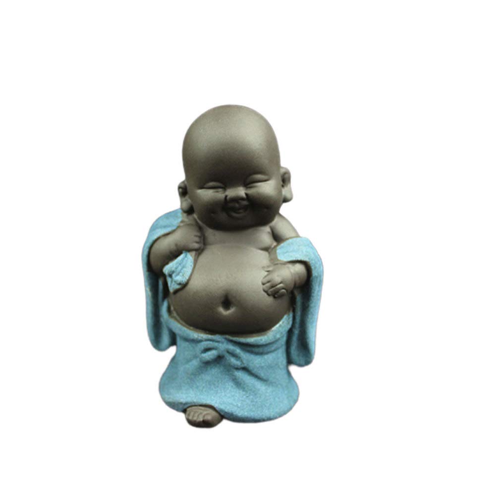 Mini Ceramic Maitreya Buddha Statue - Sky Blue Home Office Decor for Meditation & Tea Art