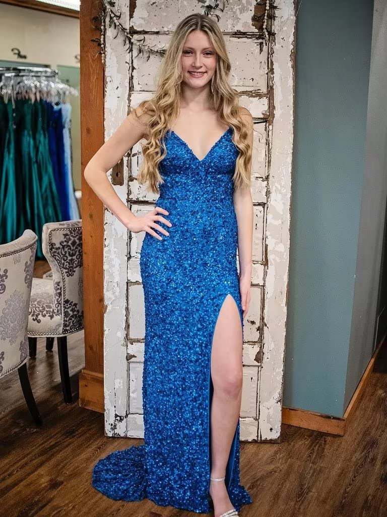 Sparkly Sequin Mermaid Prom Dresses for Women - Backless Formal Evening Gown with High Slit in Hot Pink (Size 18) | Perfect for Homecoming, Pageants & Special Occasions