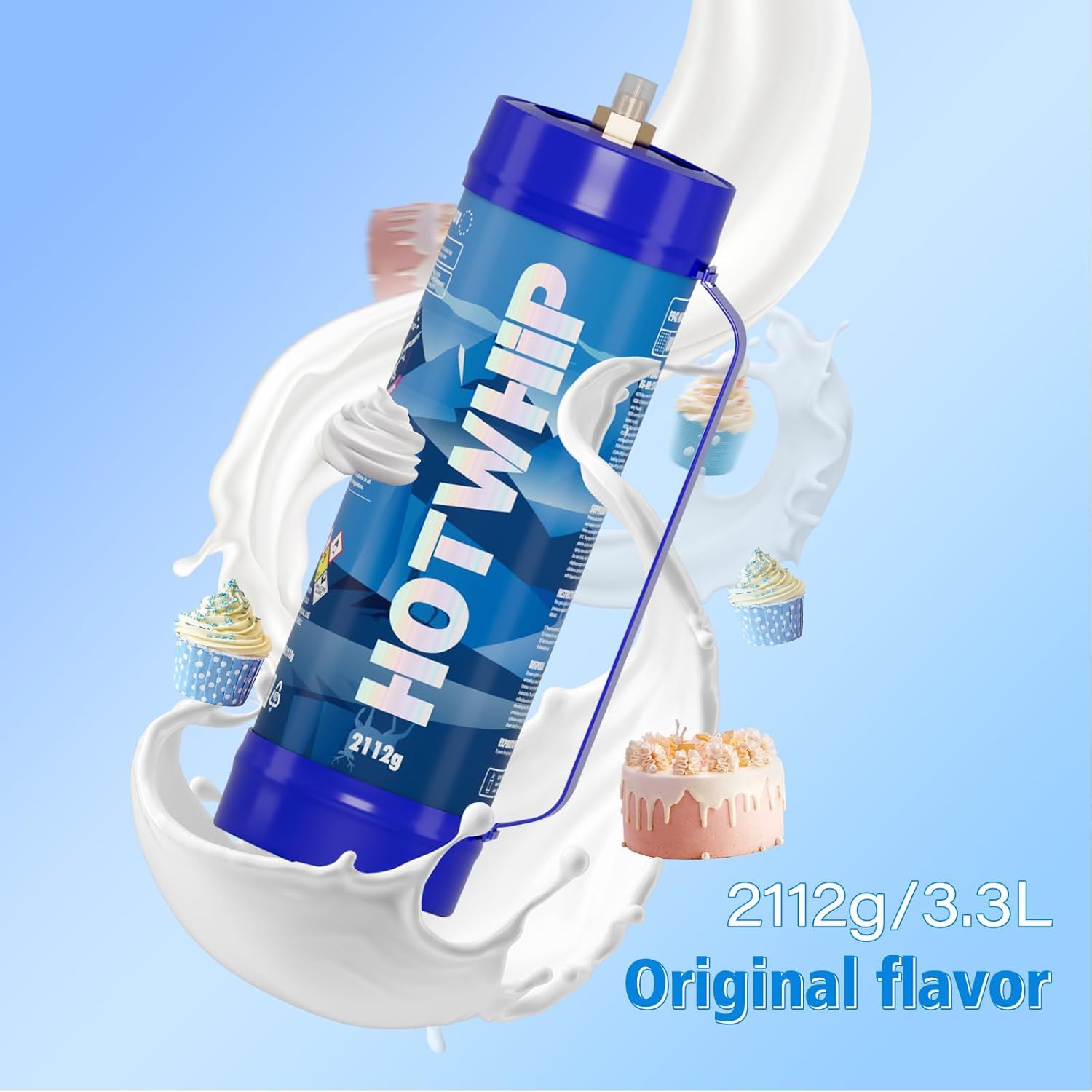 Premium 3.3L Whipped Cream Chargers (2112g) - 2-Pack Food Grade Nitrous Oxide Cartridges with Nozzle - Perfect for Desserts, Coffee Toppings & Baking - Original Flavor Cream Dispenser Canisters