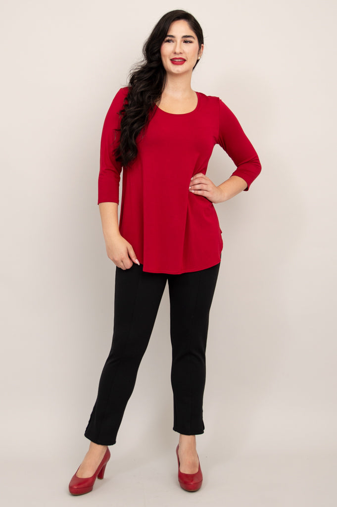 Jazz 3/4 Sleeve Women's Tops - Soft Bamboo Fabric Lipstick Red Blouse for Casual Wear & Office Outfits