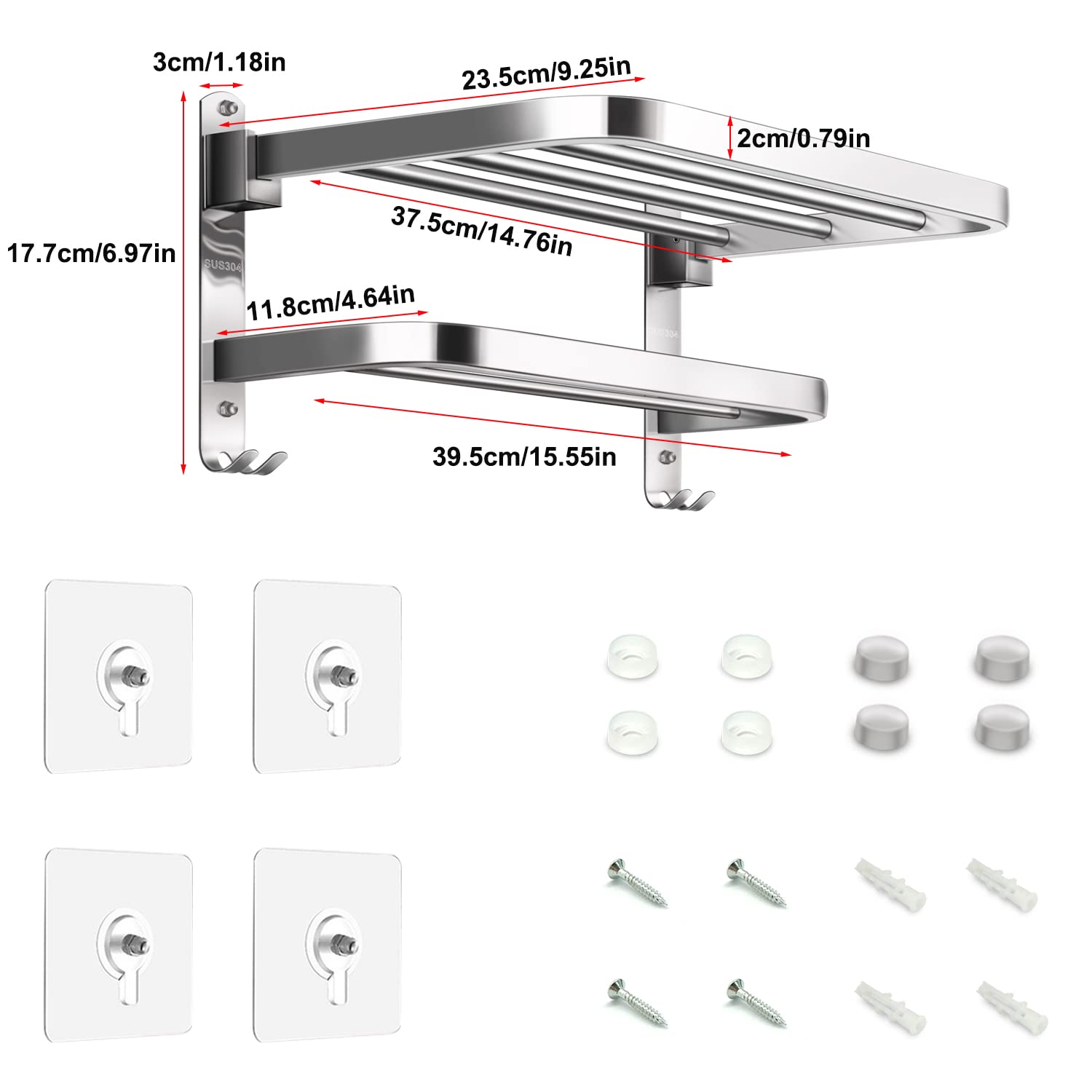 Stainless Steel Double Bar Towel Rack Holder - 16