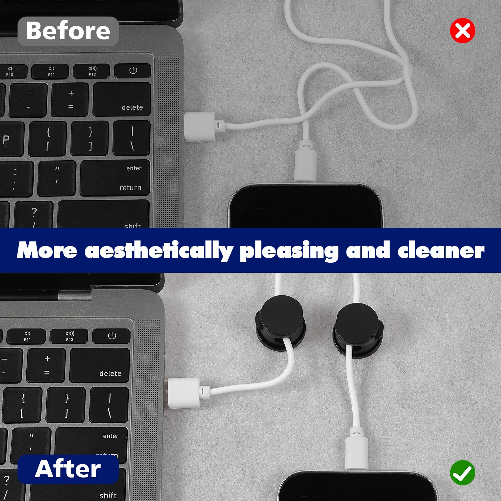 8 Pack Magnetic Cable Clips - Rotatable Strong Adhesive Cord Organizers for Phone Charger, Desk, Car & Office | Durable Wire Keepers for Home Appliances, Nightstand & Cable Management (Perfect for Travel, Work & Daily Organization)