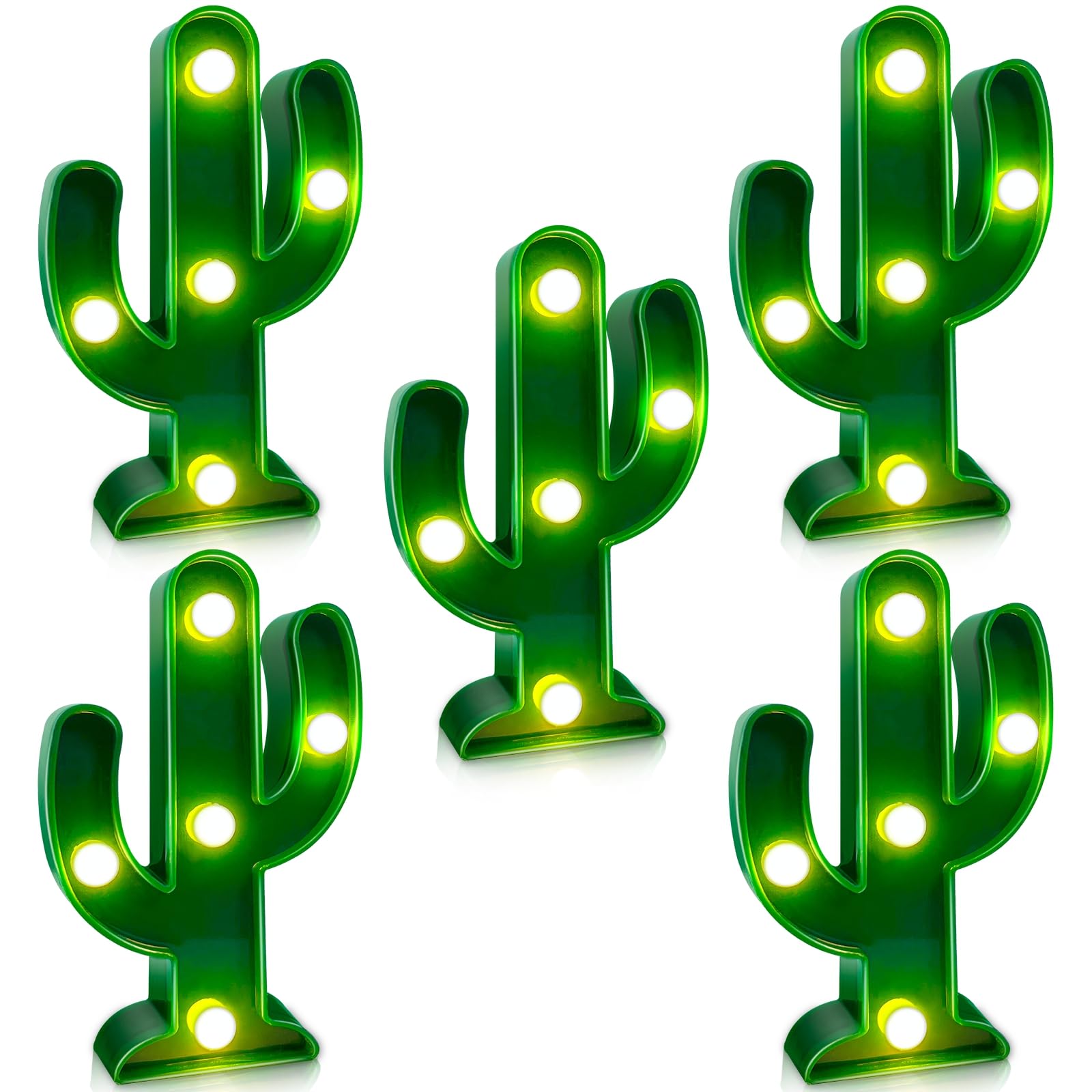 5-Piece LED Cactus Light Set - Green Cactus Night Light for Cinco De Mayo, Fiesta Party Decor, Kids Room, Bedroom & Home Decor (4.72 x 2.76 Inch) - Perfect for Mexican Themed Parties, Nursery Lighting & Cozy Home Ambiance