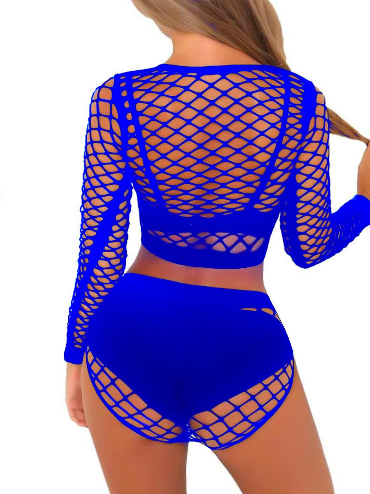Sexy Women's Mesh Lingerie Fishnet Babydoll Mini Dress Bodysuit - See Through Long Sleeve Lace Lingerie Cover Up for Valentine's Day, Boudoir Photoshoot & Romantic Nights