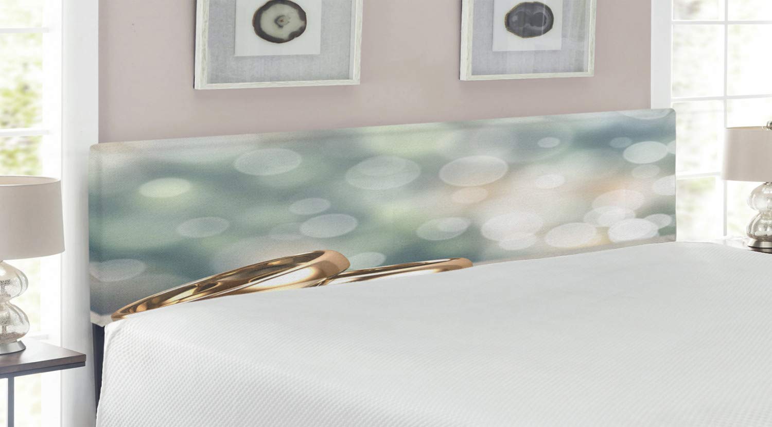Ambesonne King Size Upholstered Wedding Headboard with Memory Foam - Decorative Metal Bed Frame with Abstract Bokeh Ring Photo Print, Multicolor - Perfect for Master Bedrooms, Wedding Gifts & Romantic Home Decor