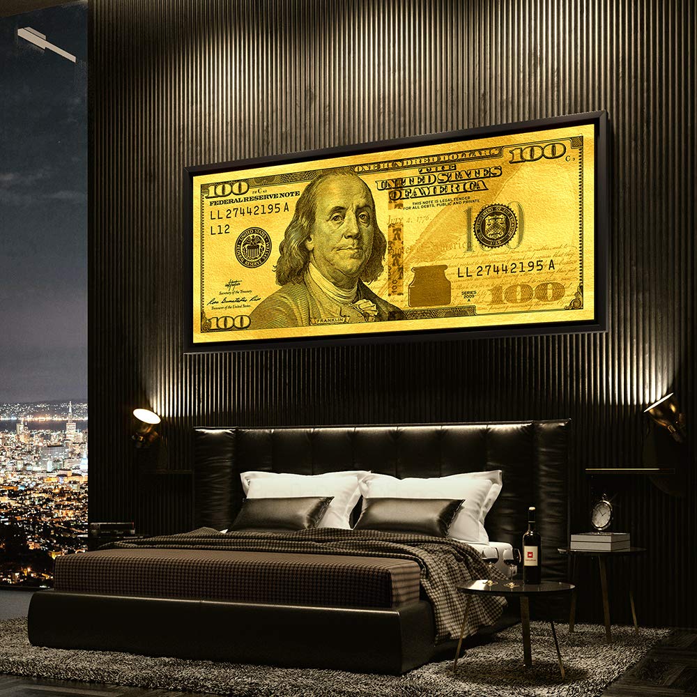 Inktuitive 'Money Press (Gold Standard)' Large Framed Canvas Wall Art - 48x20 Inches High Resolution Print - Inspirational Dollar Design for Bedroom, Office & Living Room Decor | Perfect Motivational Gift for Entrepreneurs & Finance Professionals