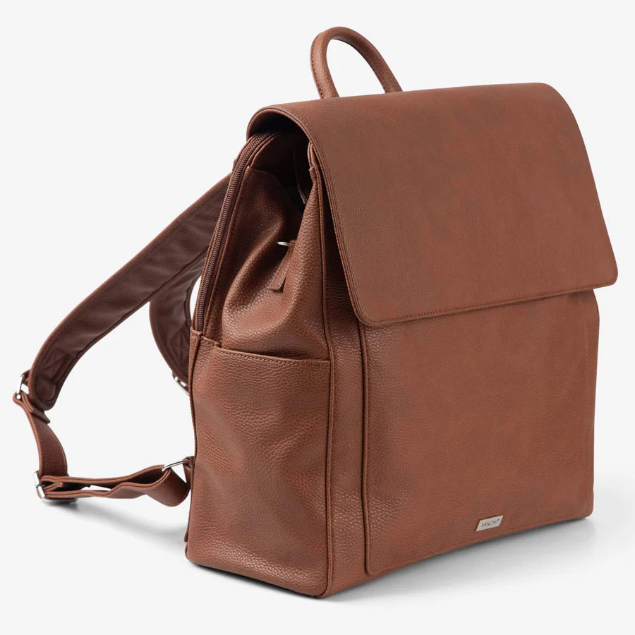 Vanchi Vegan Leather Emmy Backpack Diaper Bag in Pebbled Tan - Stylish & Spacious Baby Bag for Moms, Perfect for Travel, Shopping & Daily Use