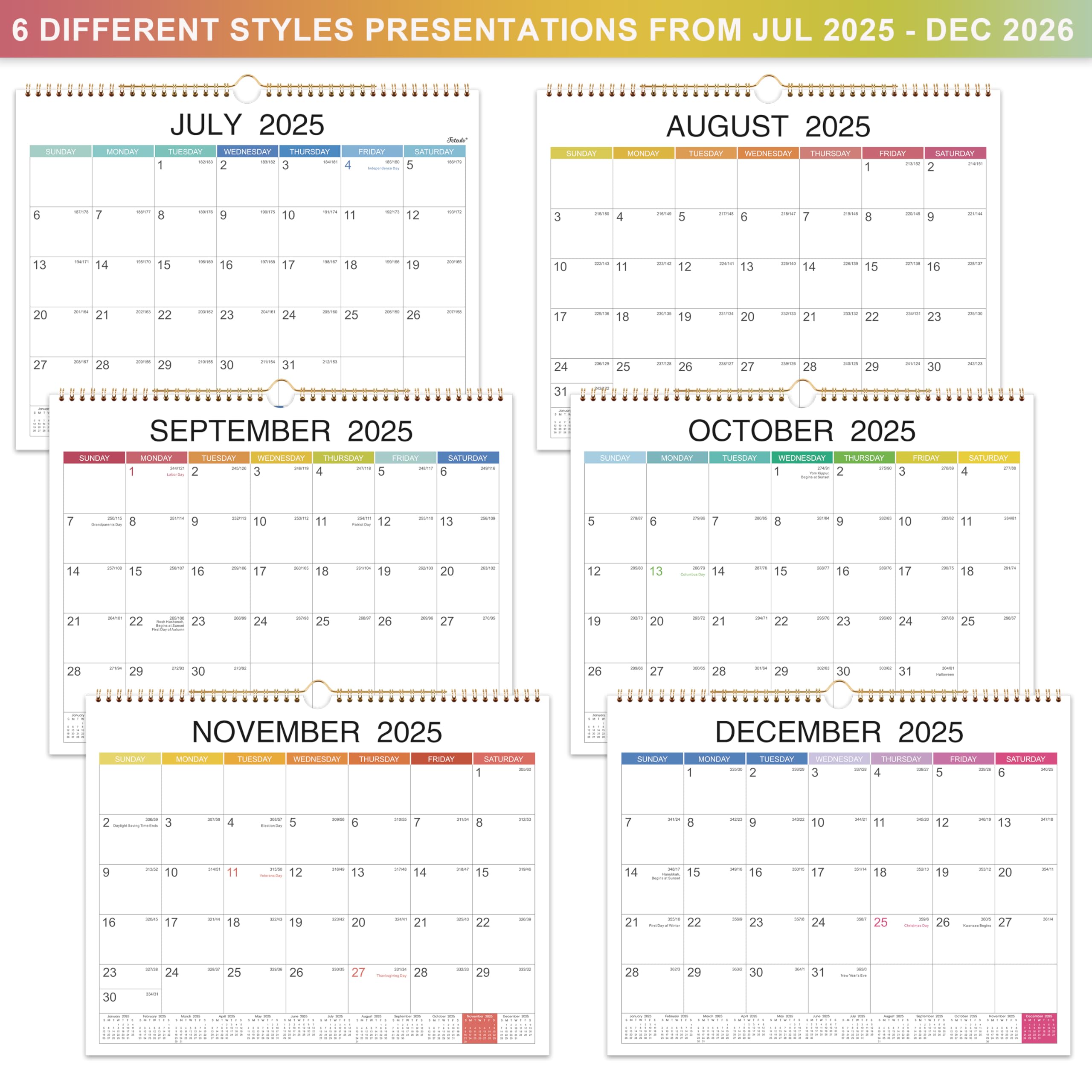 2025-2026 Wall Calendar Planner | 18-Month Hanging Calendar (July 2025 - December 2026) | 15