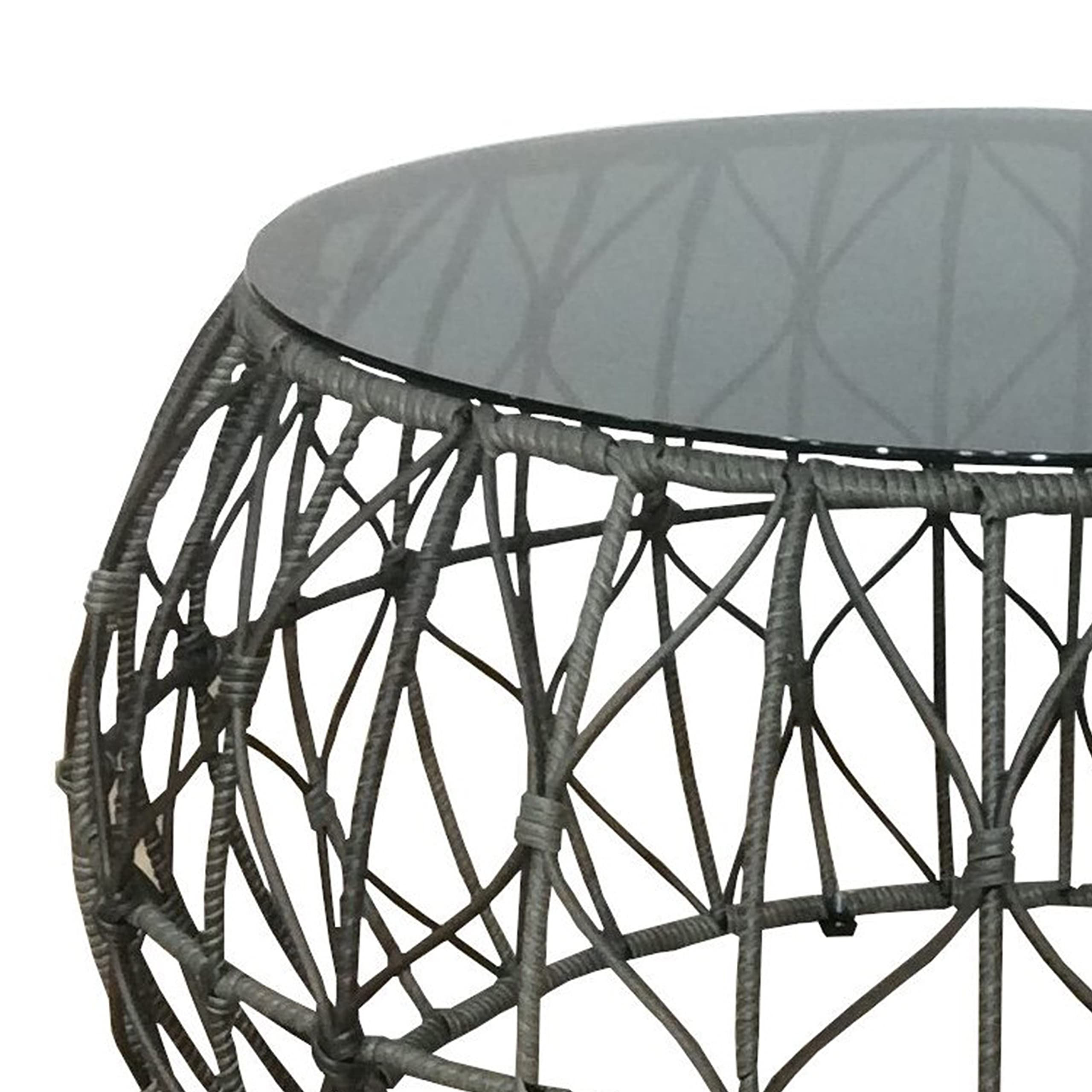 Blake Round Iron and Glass Outdoor Accent Table - Patio Side Table for Garden, Poolside & Balcony Decor