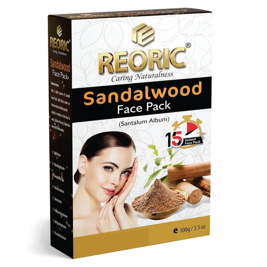 Reoric Organic Sandalwood Face Pack | Pure & Natural Chandan Powder Facial Mask for Glowing Skin | 100% Organic Sandalwood Powder for Face & Body Care | 100g Pack | Perfect for Spa, Ayurvedic Skincare & Daily Beauty Routine