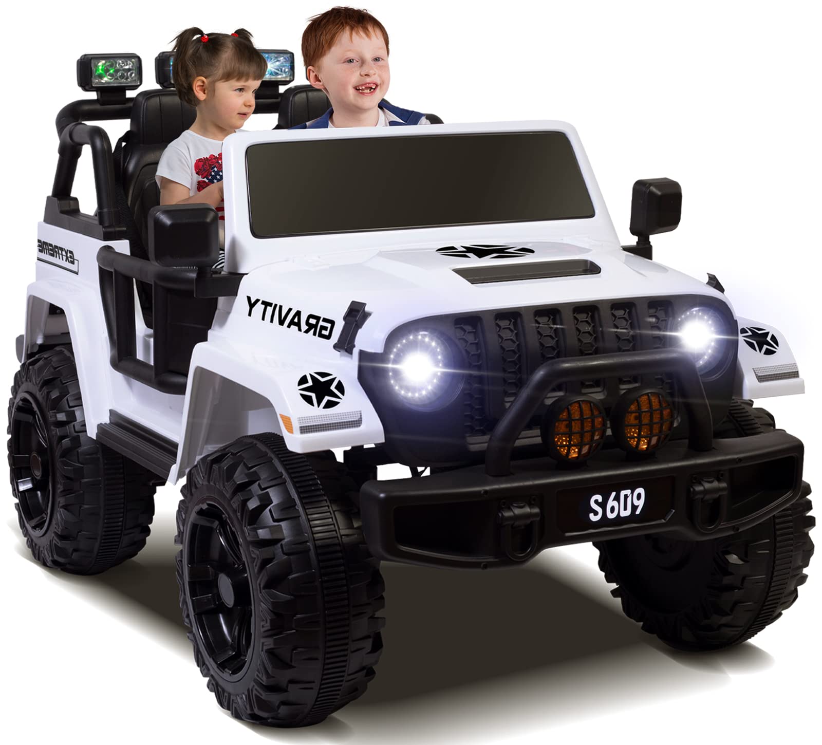 12V OTTARO 2-Seater Electric Ride-On Truck for Kids - Remote Control, Spring Suspension & LED Lights - Battery Powered Toy Car with Music (White) | Perfect for Outdoor Play, Birthday Gifts & Backyard Fun