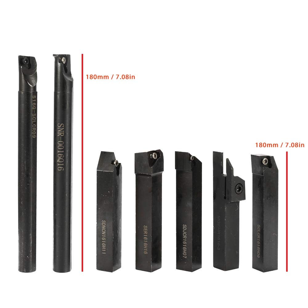 16mm Shank 7-Piece Carbide Insert Boring Bar Set with Wrench - CNC Lathe Turning Tool for Metal & Steel Work - Perfect for DIY Projects & Professional Machining