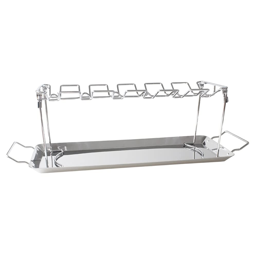 Stainless Steel 14-Slot BBQ Grill Rack for Beef, Chicken Legs & Wings - Smoker Oven Roaster Stand with Drip Pan - Perfect for Backyard Grilling, Camping & Outdoor Barbecue Parties